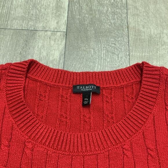 Womens Talbots Cable Knit Crewneck Red Holiday Pullover‎ Sweater - Picture 3 of 8